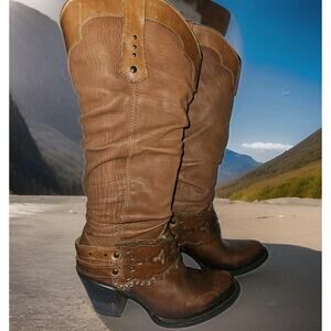 Cuadra Brown Western Cowgirl Women's Size 8.5 Cowhide Leather Knee High Boots